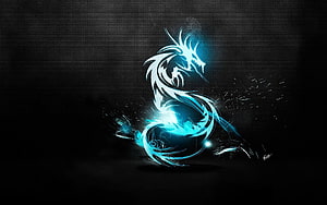 Glowing Blue Dragon Digital Art with Smoke Effects on Dark Background HD wallpaper