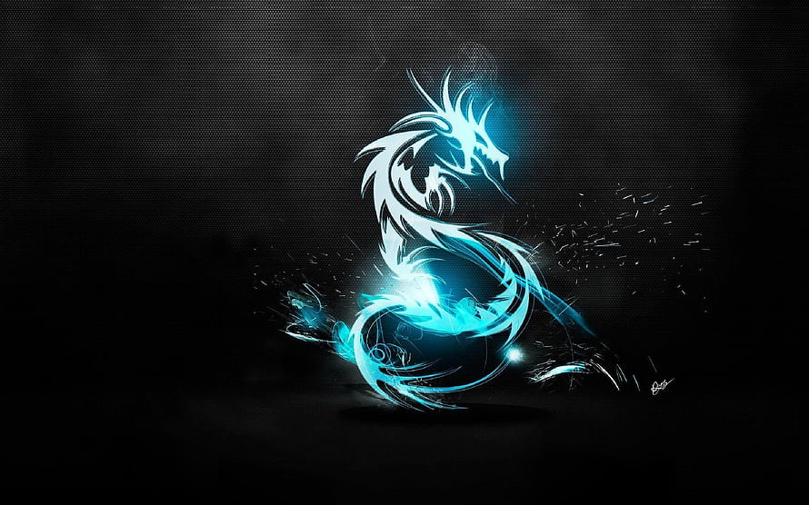 Glowing Blue Dragon Digital Art with Smoke Effects on Dark Background HD wallpaper