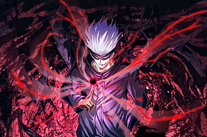 Satoru Gojo Unleashing Cursed Energy in Jujutsu Kaisen Anime Illustration HD wallpaper