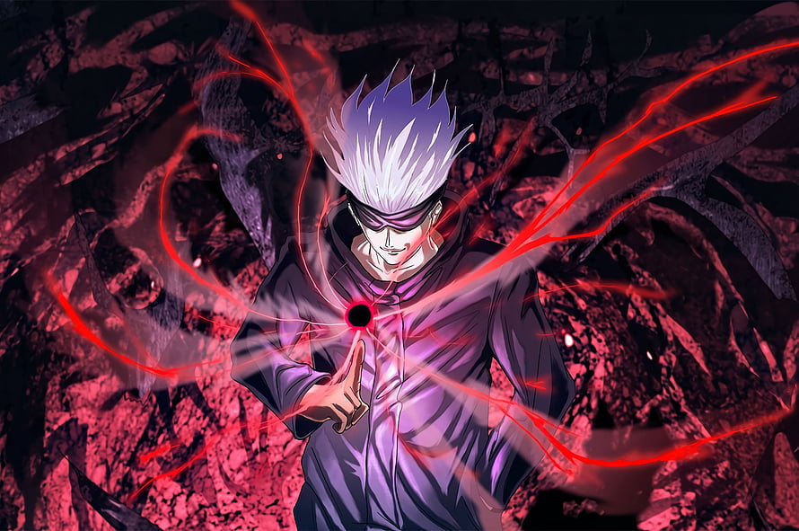 Satoru Gojo Unleashing Cursed Energy in Jujutsu Kaisen Anime Illustration HD wallpaper