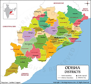 Detailed Political Map of Odisha Districts in India with Boundaries and Cities HD wallpaper