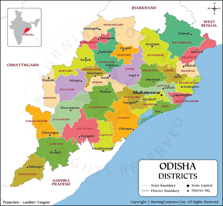Detailed Political Map of Odisha Districts in India with Boundaries and Cities HD wallpaper
