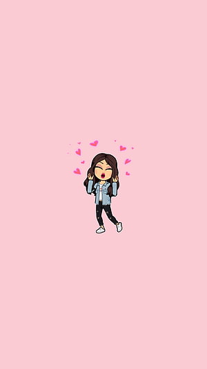 Cute Bitmoji Girl With Hearts On Soft Pink Background HD phone wallpaper