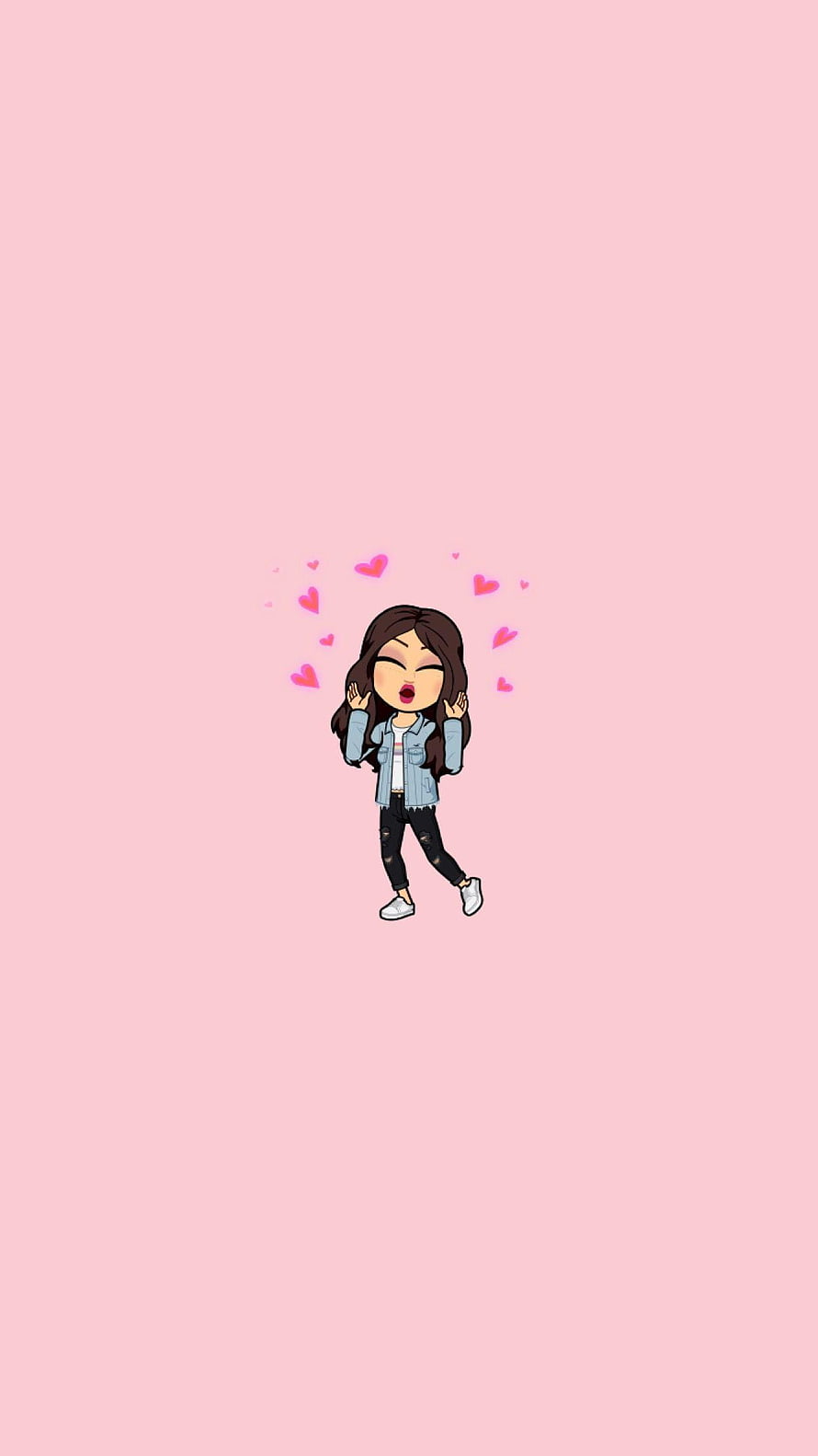 Cute Bitmoji Girl With Hearts On Soft Pink Background HD phone wallpaper
