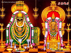 Annamalaiyar Temple Deity with Ornate Garlands and Golden Altar Setting HD wallpaper