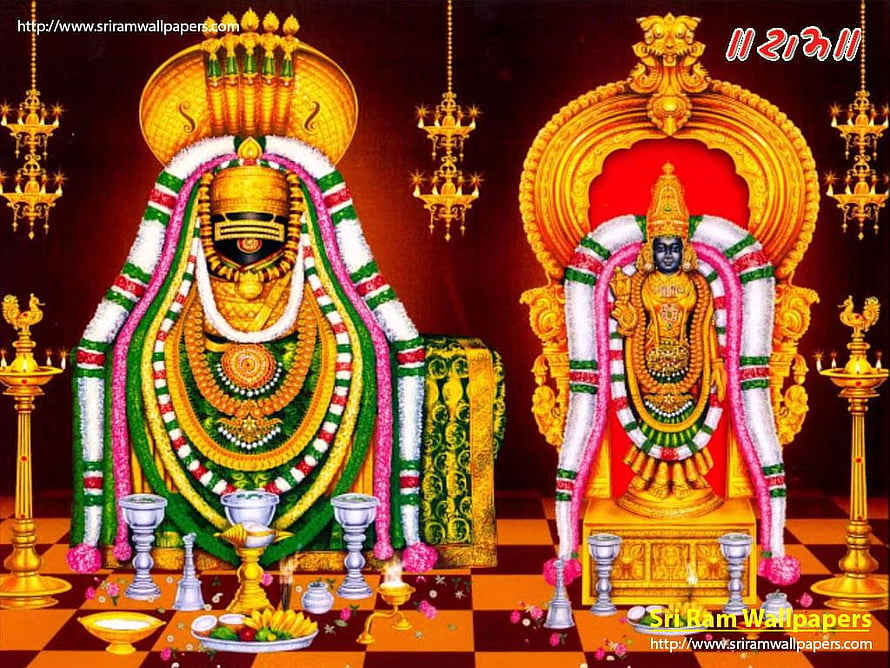 Annamalaiyar Temple Deity with Ornate Garlands and Golden Altar Setting HD wallpaper