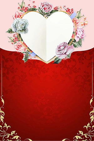 Romantic Floral Heart Frame on Red Damask Background for Wedding Invitations HD phone wallpaper