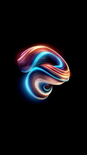 Vibrant 3D Abstract Swirl with Neon Blue and Warm Orange Light Trails on Black Background HD phone wallpaper