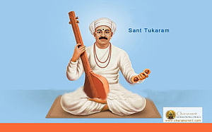 Sant Tukaram Maharaj Sitting with Tanpura and Prayer Beads in White Attire HD wallpaper