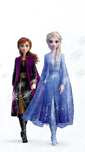 Elsa and Anna in Frozen 2 Winter Outfits with Snowflake Details HD phone wallpaper