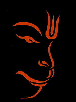 Minimalist Bajrangbali Line Art Portrait in Orange on Black Background HD phone wallpaper