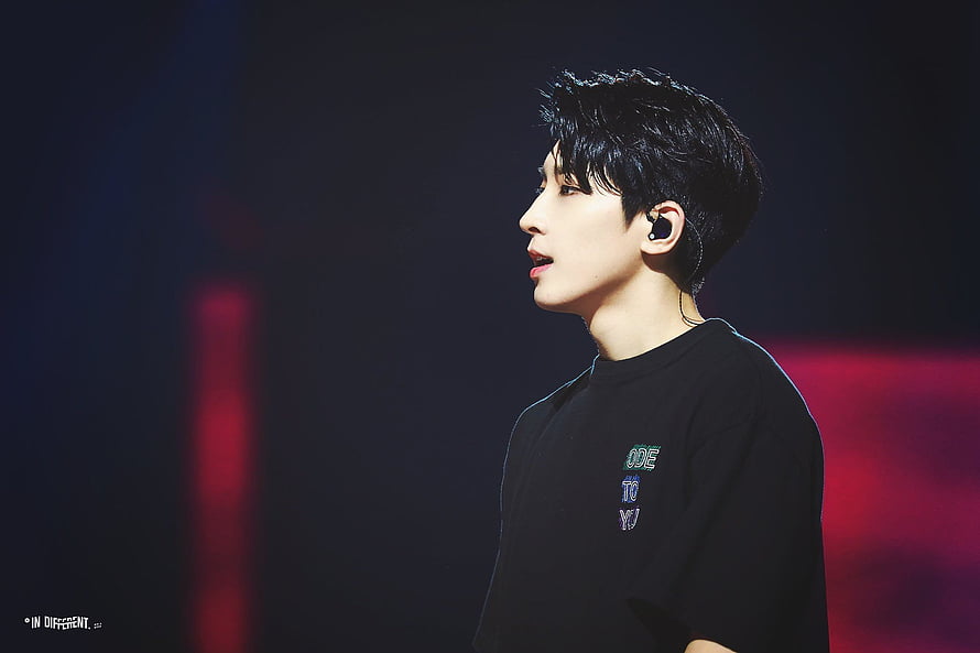Wonwoo from Seventeen in Profile During a Live Stage Performance HD wallpaper