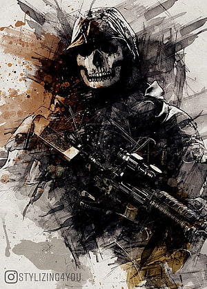 Grim Reaper Soldier With Assault Rifle In Dark Watercolor Style HD phone wallpaper