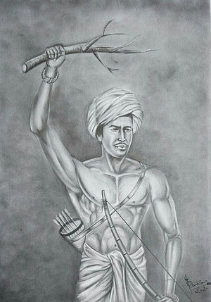 Pencil Portrait of Birsa Munda Holding a Bow and Arrow in Traditional Attire HD phone wallpaper