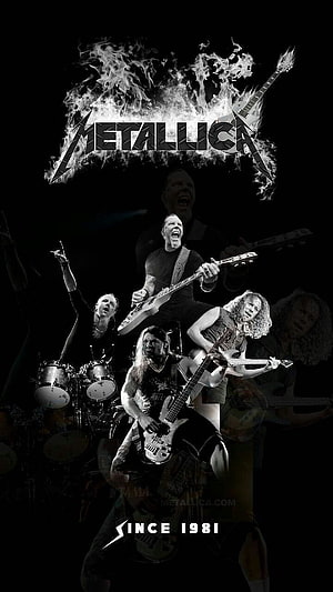 Metallica Band Members Live Performance Black and White Rock Poster HD phone wallpaper