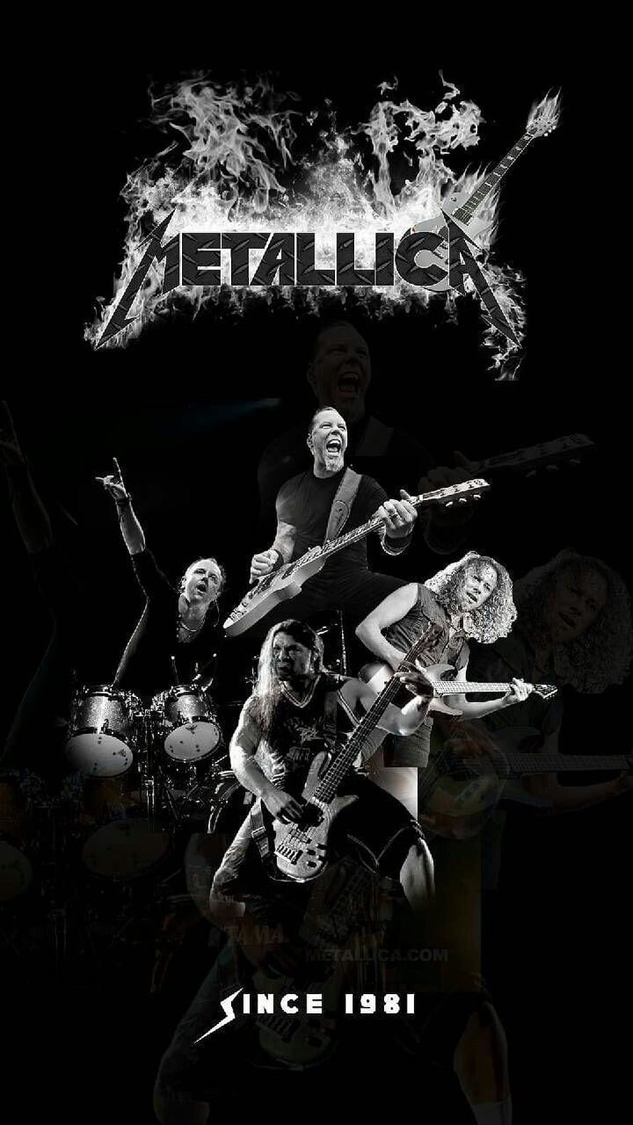 Metallica Band Members Live Performance Black and White Rock Poster HD phone wallpaper