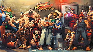 Street Fighter Cast Group Artwork in Urban Alley Setting HD wallpaper