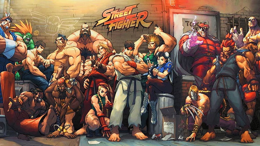 Street Fighter Cast Group Artwork in Urban Alley Setting HD wallpaper