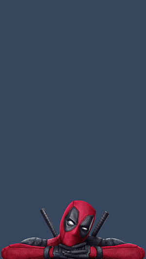Deadpool Peeking Over Edge With Crossed Swords On Blue Background HD phone wallpaper