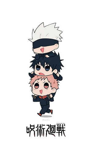 Jujutsu Kaisen Chibi Characters Stacked in a Playful Anime Illustration HD phone wallpaper