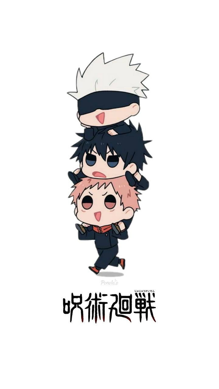 Jujutsu Kaisen Chibi Characters Stacked in a Playful Anime Illustration HD phone wallpaper