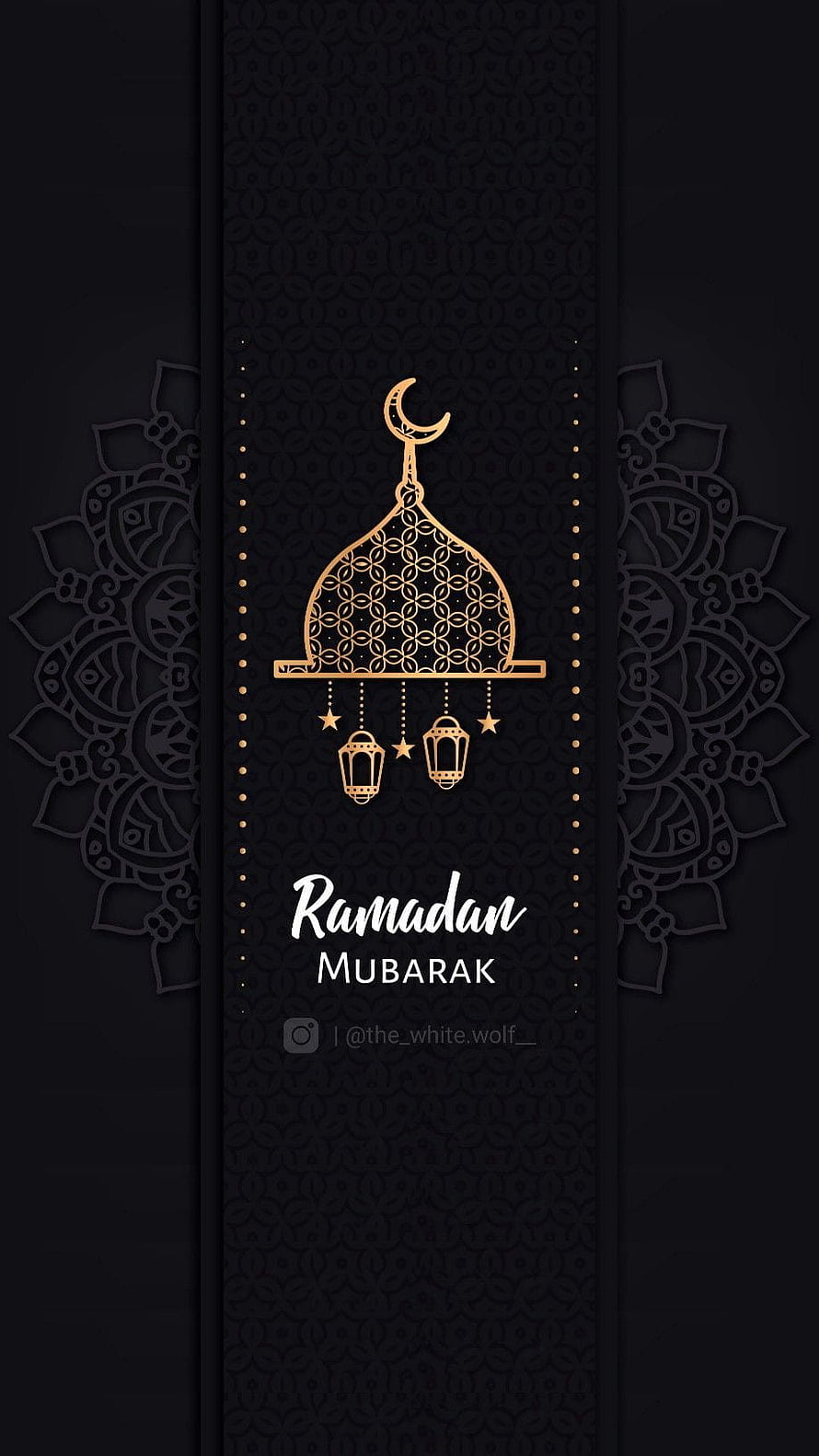 Elegant Ramadan Mubarak Greeting with Golden Lanterns and Crescent Moon on Dark Background HD phone wallpaper