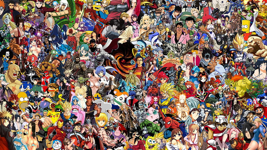 Massive Anime and Video Game Character Collage Featuring Iconic Heroes and Villains HD wallpaper