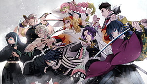 Demon Slayer Demon Slayer Corps Members Wielding Nichirin Swords in Dynamic Anime Group Art HD wallpaper