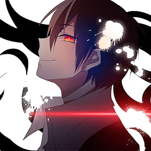 Anime Boy With Red Eyes And Dark Horns In Dramatic Profile Portrait HD phone wallpaper