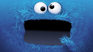 Cute Blue Furry Monster Face with Wide Open Mouth and Big Eyes HD wallpaper