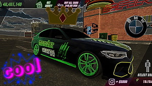 Car Parking Multiplayer Custom BMW M4 with Monster Energy Livery and Neon Green Rims HD wallpaper