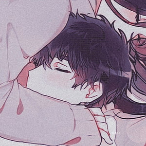 Anime Boy Sleeping Peacefully With Dark Hair And Soft Pink Background HD phone wallpaper