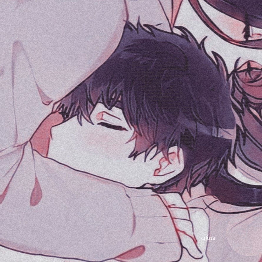 Anime Boy Sleeping Peacefully With Dark Hair And Soft Pink Background HD phone wallpaper