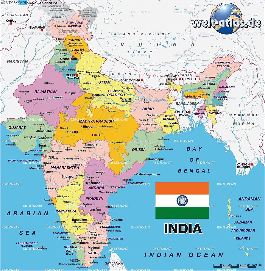 Detailed Political Map of India Showing All States, Capitals, and Neighboring Countries HD phone wallpaper