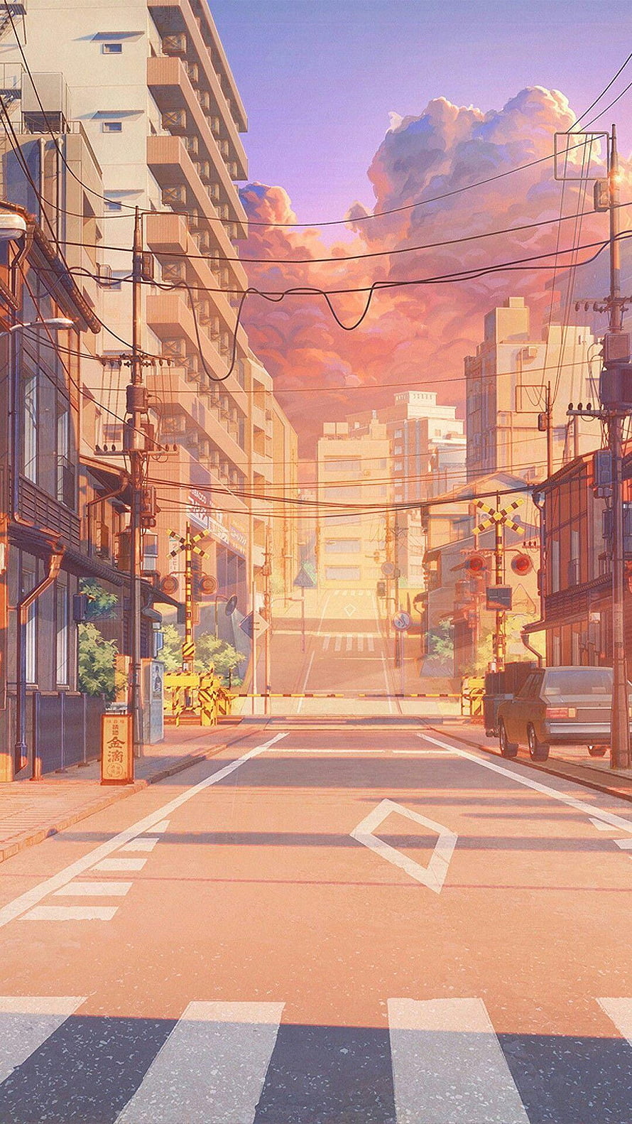 Sunset Japanese City Street Anime Style Wallpaper HD phone wallpaper