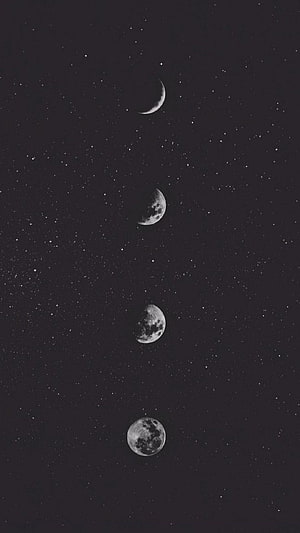Black and White Moon Phases in Starry Night Sky HD phone wallpaper
