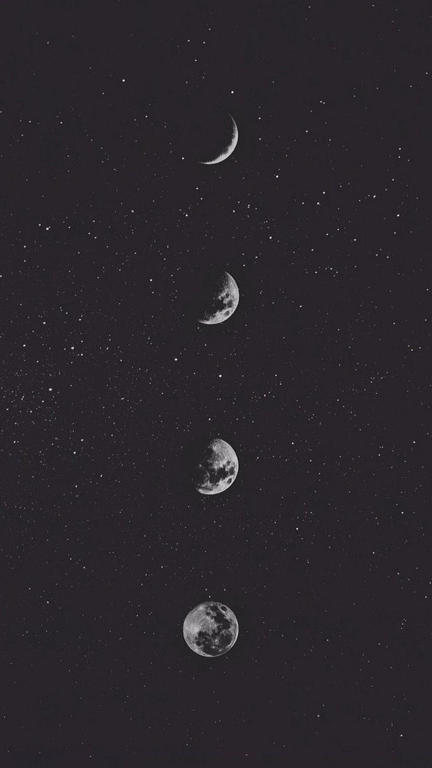 Black and White Moon Phases in Starry Night Sky HD phone wallpaper