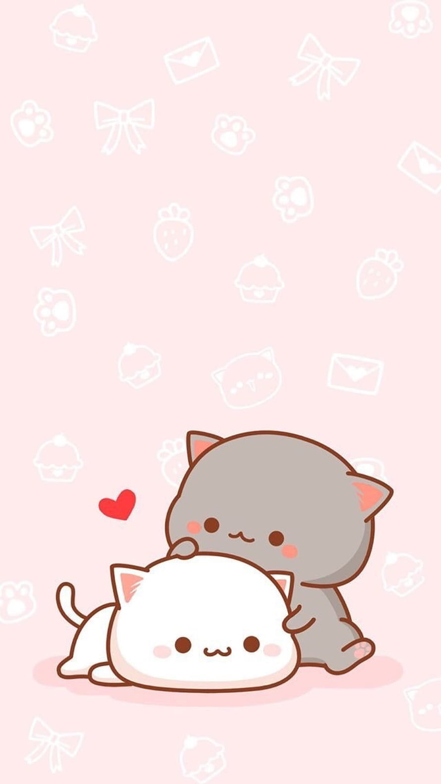 Mochi Mochi Peach Cat and Goma Cuddling on Soft Pink Background with Cute Pattern HD phone wallpaper