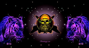Neon Skull With Headphones And Purple Tigers HD wallpaper