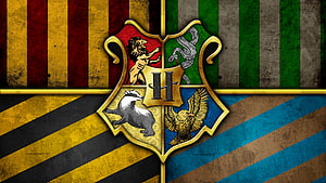 Harry Potter Hogwarts House Crests and Striped Backgrounds HD wallpaper