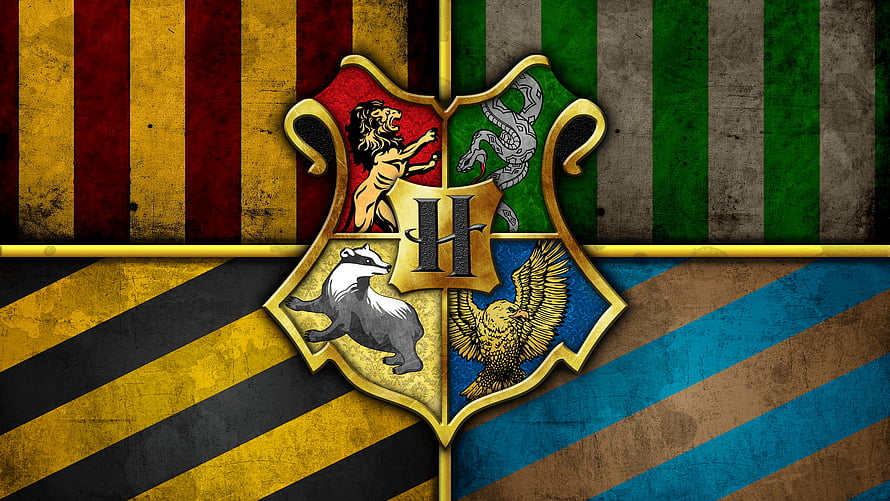 Harry Potter Hogwarts House Crests and Striped Backgrounds HD wallpaper