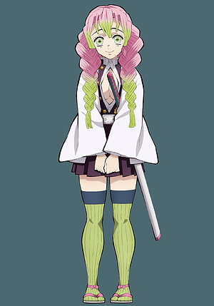 Mitsuri Kanroji from Demon Slayer in White Haori and Green Stockings HD phone wallpaper