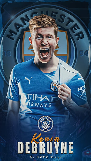Kevin De Bruyne Manchester City Player Portrait in Sky Blue Kit HD phone wallpaper