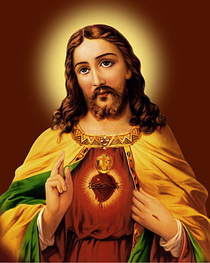 Sacred Heart of Jesus Religious Portrait with Halo and Traditional Iconography HD phone wallpaper