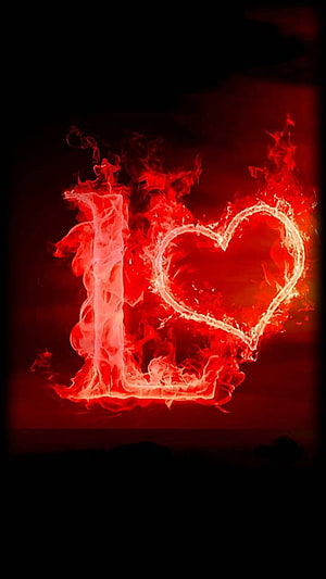 Fiery Red Heart and Letter L Flame Art Abstract Wallpaper HD phone wallpaper