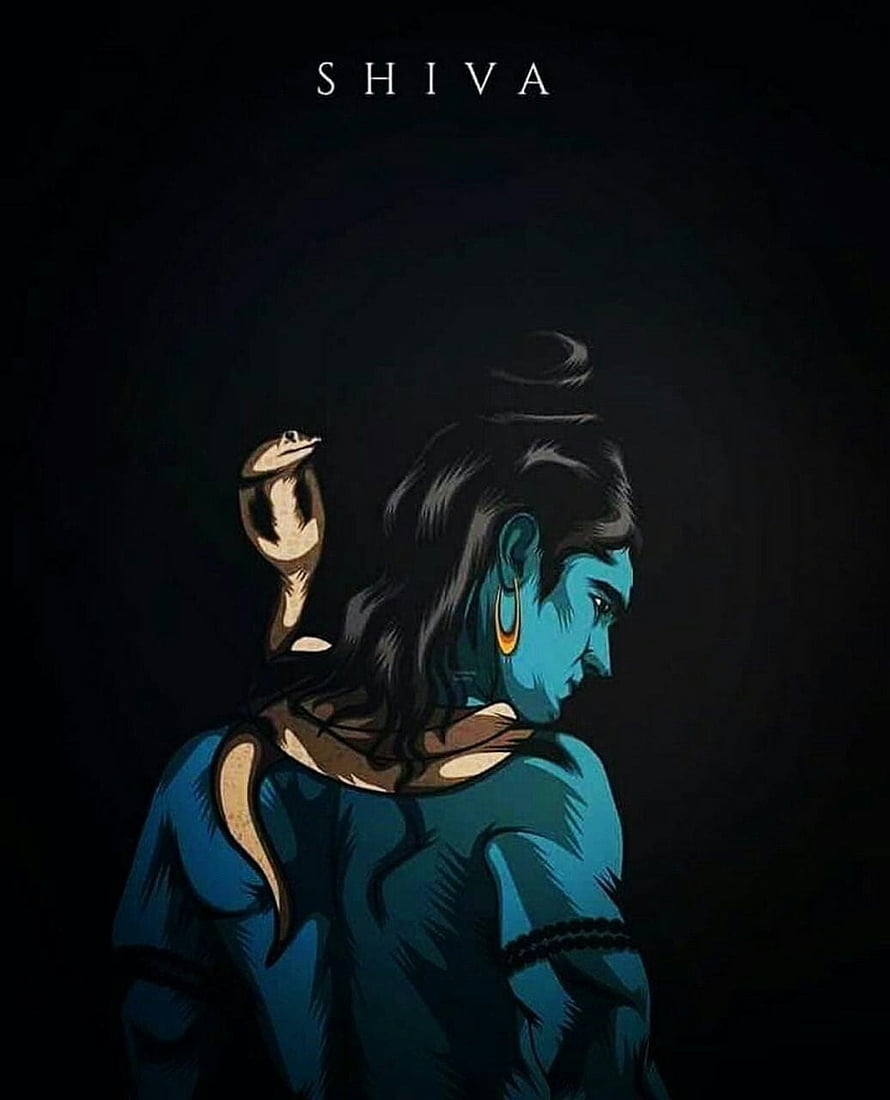Lord Shiva Profile Illustration With Cobra And Blue Skin On Dark Background HD phone wallpaper