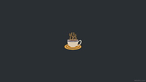 Minimalist Steaming Coffee Cup Icon on Dark Gray Background HD wallpaper