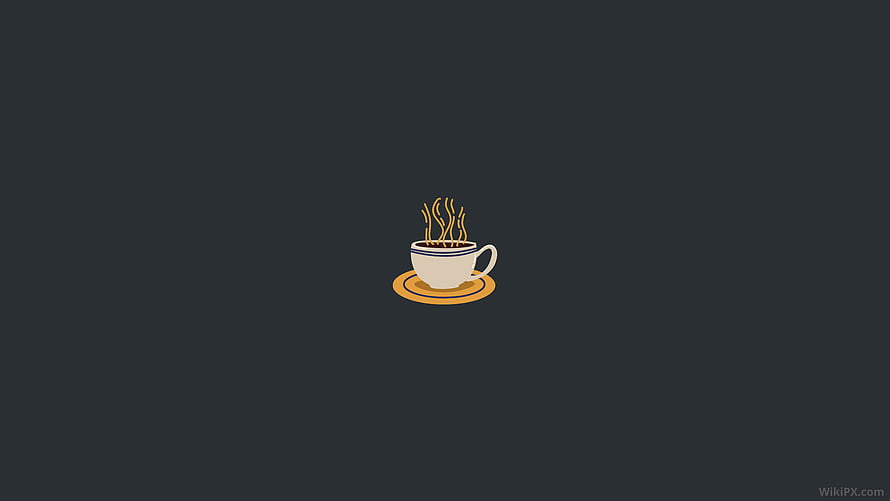 Minimalist Steaming Coffee Cup Icon on Dark Gray Background HD wallpaper