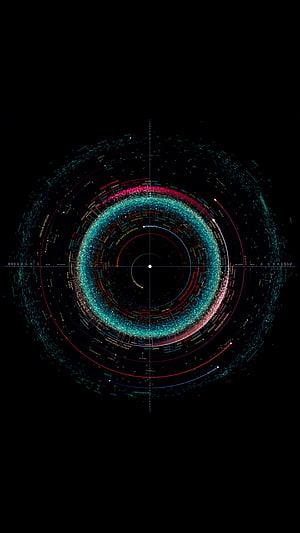 Solar System Orbital Map with Asteroid Belts and Planetary Orbits on Black Background HD phone wallpaper