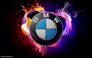BMW Logo Surrounded by Fiery Flames and Smoke HD wallpaper
